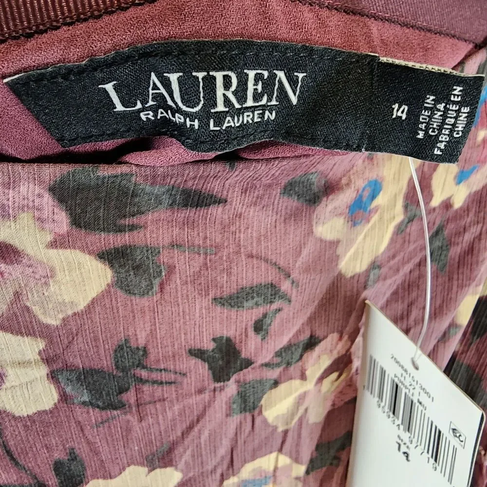Lauren Ralph Lauren Ruffled Tiered Skirt Women's 14 Purple Multi Zip Closure~ - Picture 9 of 13